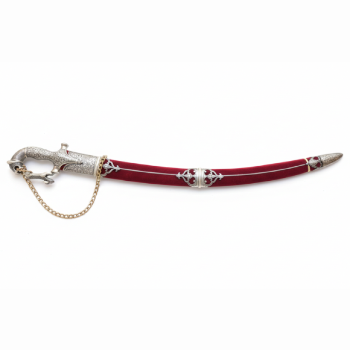 Sword Silver Plated Handle and Silver Work On Cover (Lion-Rabbit Handle)